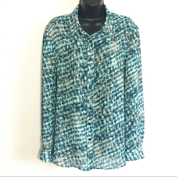 Coldwater Creek Large sheer Button Front blouse - Picture 1 of 6